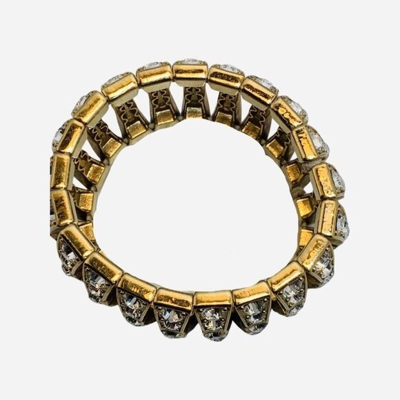 Vintage Shimmering Clear Rhinestone Sparkly Gold Tone Formal Stretch Bracelet - Picture 4 of 6